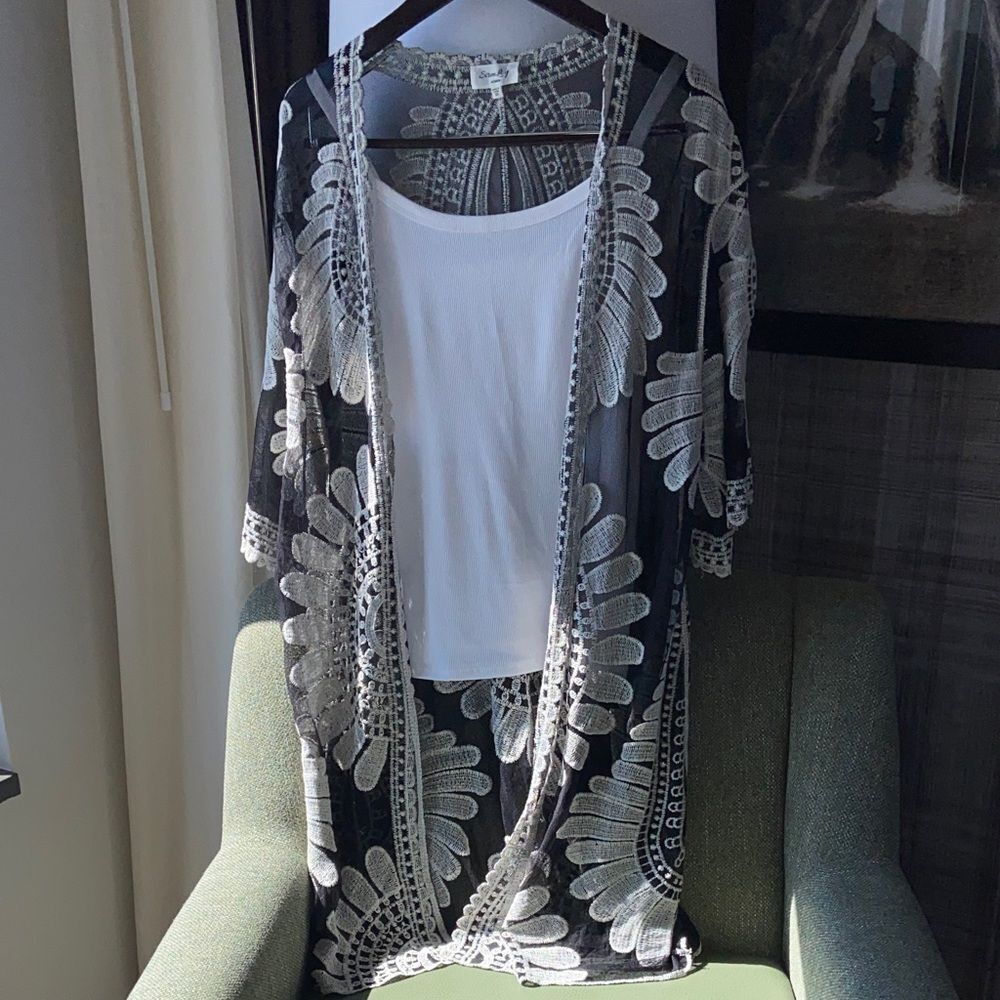 Siren Lily contrast color Sheer Kimono cover